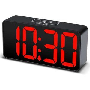 Compact Digital Alarm Clock with USB Port for Charging, 0-100% Brightness Dimmer